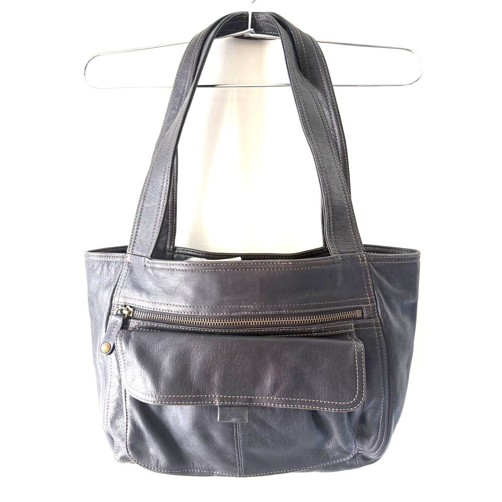 Vintage Fossil Y2K Leather Shoulder Small Tote Bag Black Contrast Stitching